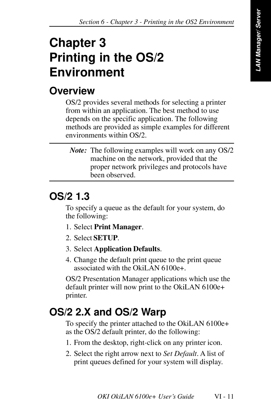 Oki 6100E+ manual Chapter Printing in the OS/2 Environment, OS/2 2.X and OS/2 Warp, Select Print Manager 