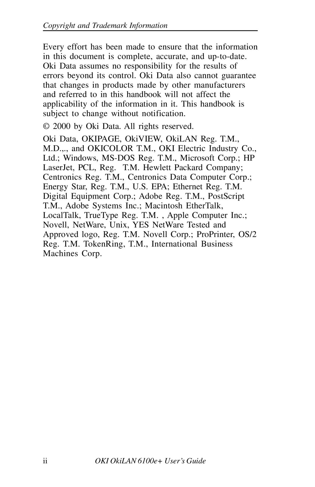 Oki 6100E+ manual Copyright and Trademark Information 