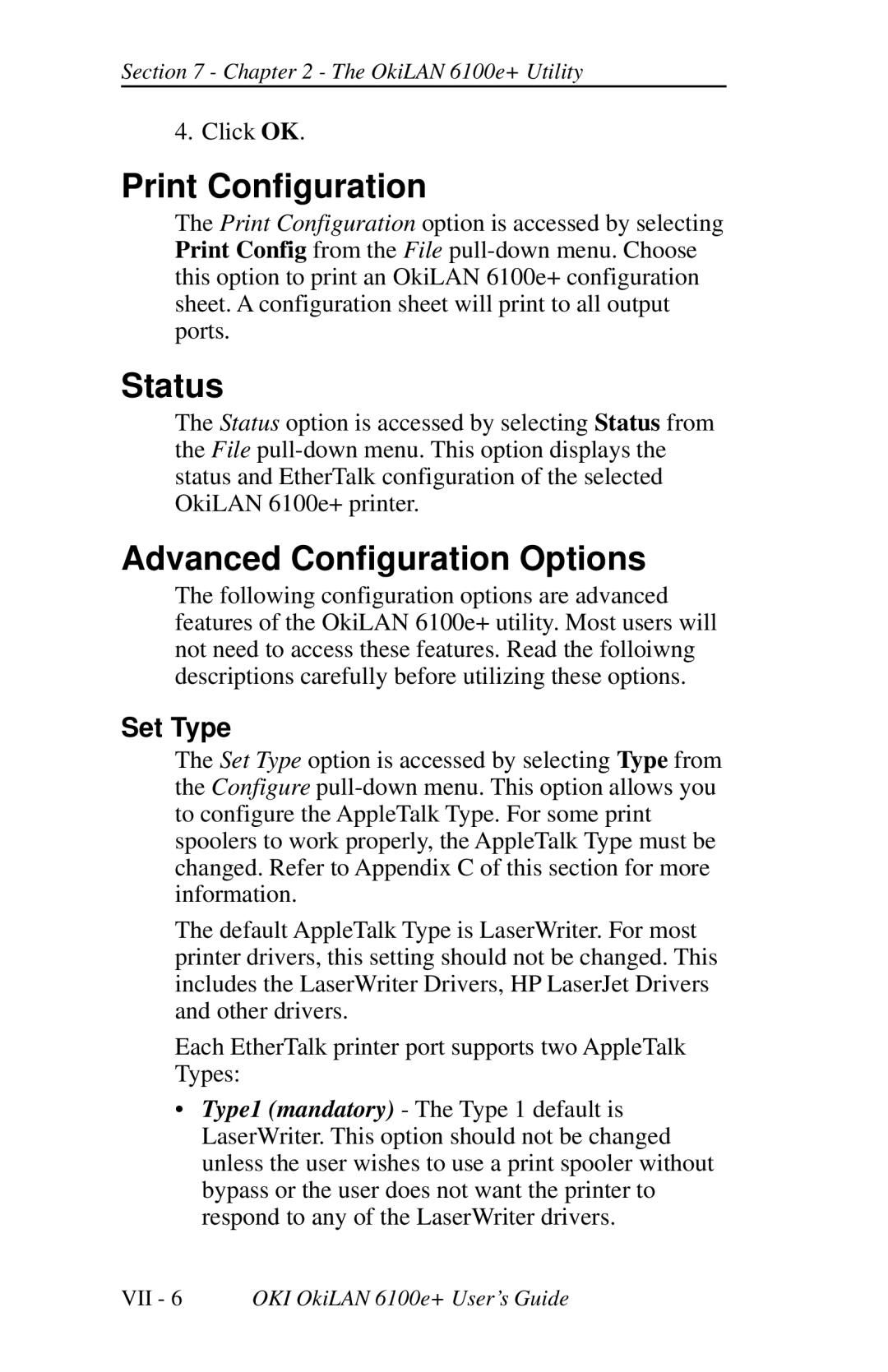 Oki 6100E+ manual Print Configuration, Advanced Configuration Options 