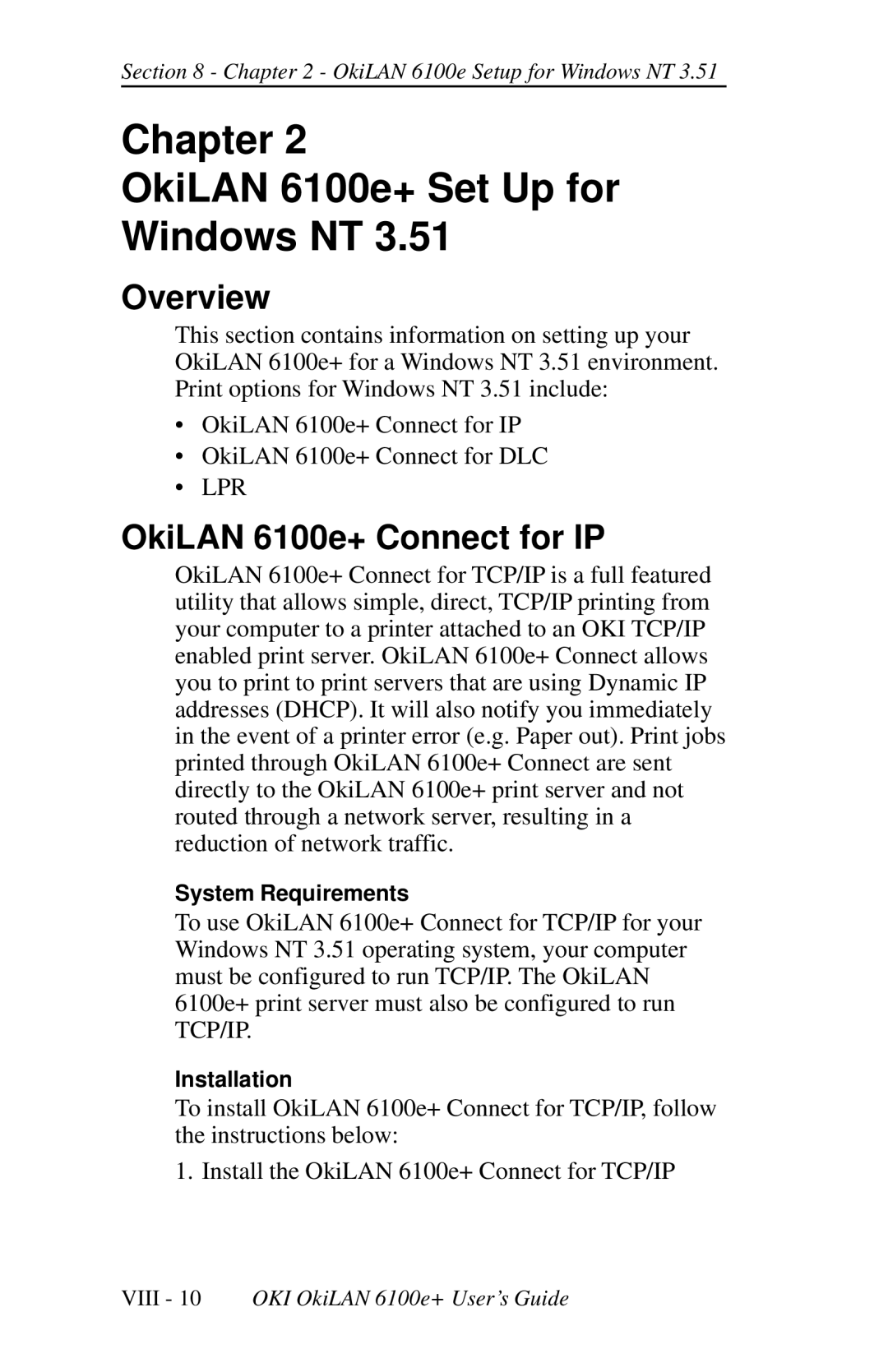 Oki 6100E+ manual Chapter OkiLAN 6100e+ Set Up for Windows NT, Overview 