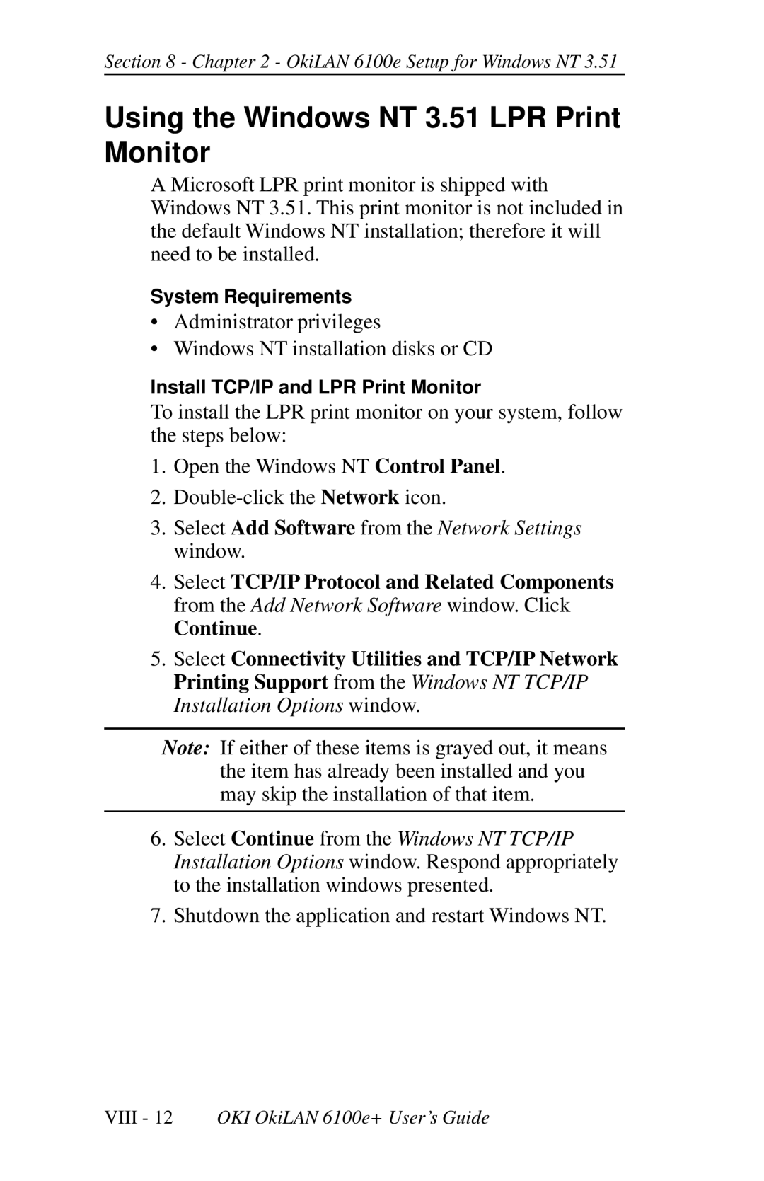Oki 6100E+ manual Using the Windows NT 3.51 LPR Print Monitor, Shutdown the application and restart Windows NT 
