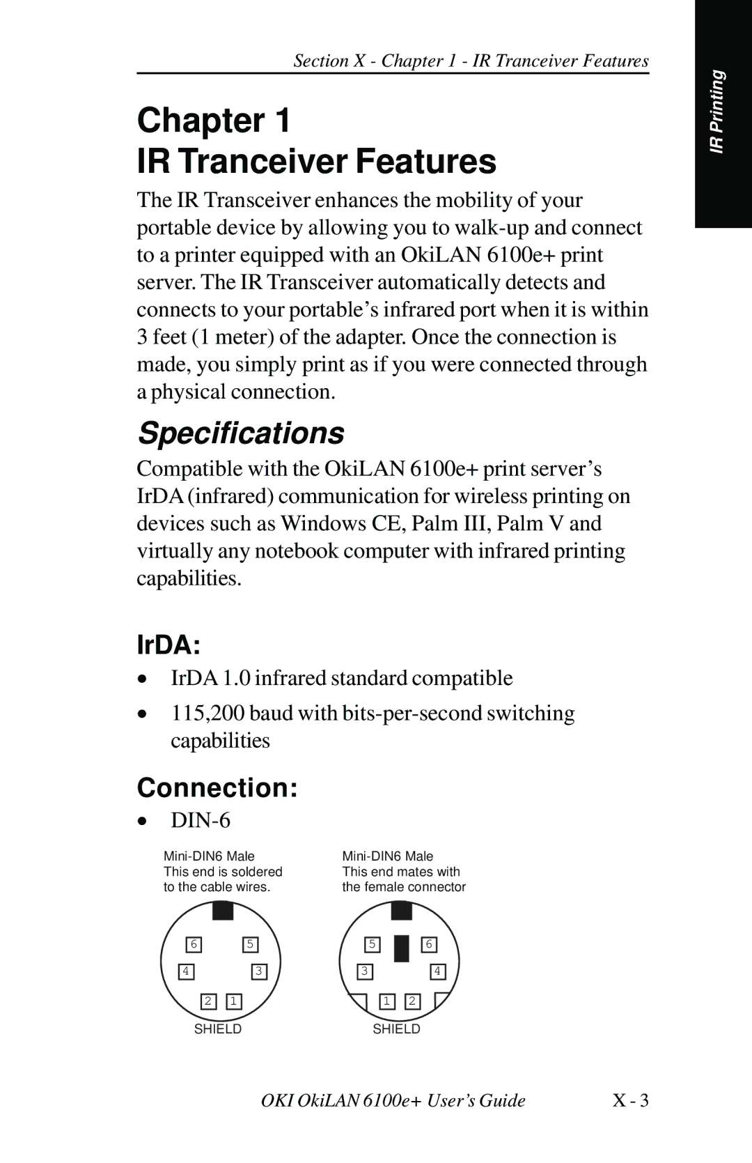 Oki 6100E+ manual Chapter IR Tranceiver Features, Specifications 