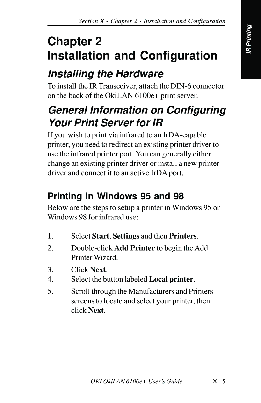 Oki 6100E+ manual Chapter Installation and Configuration, Installing the Hardware 