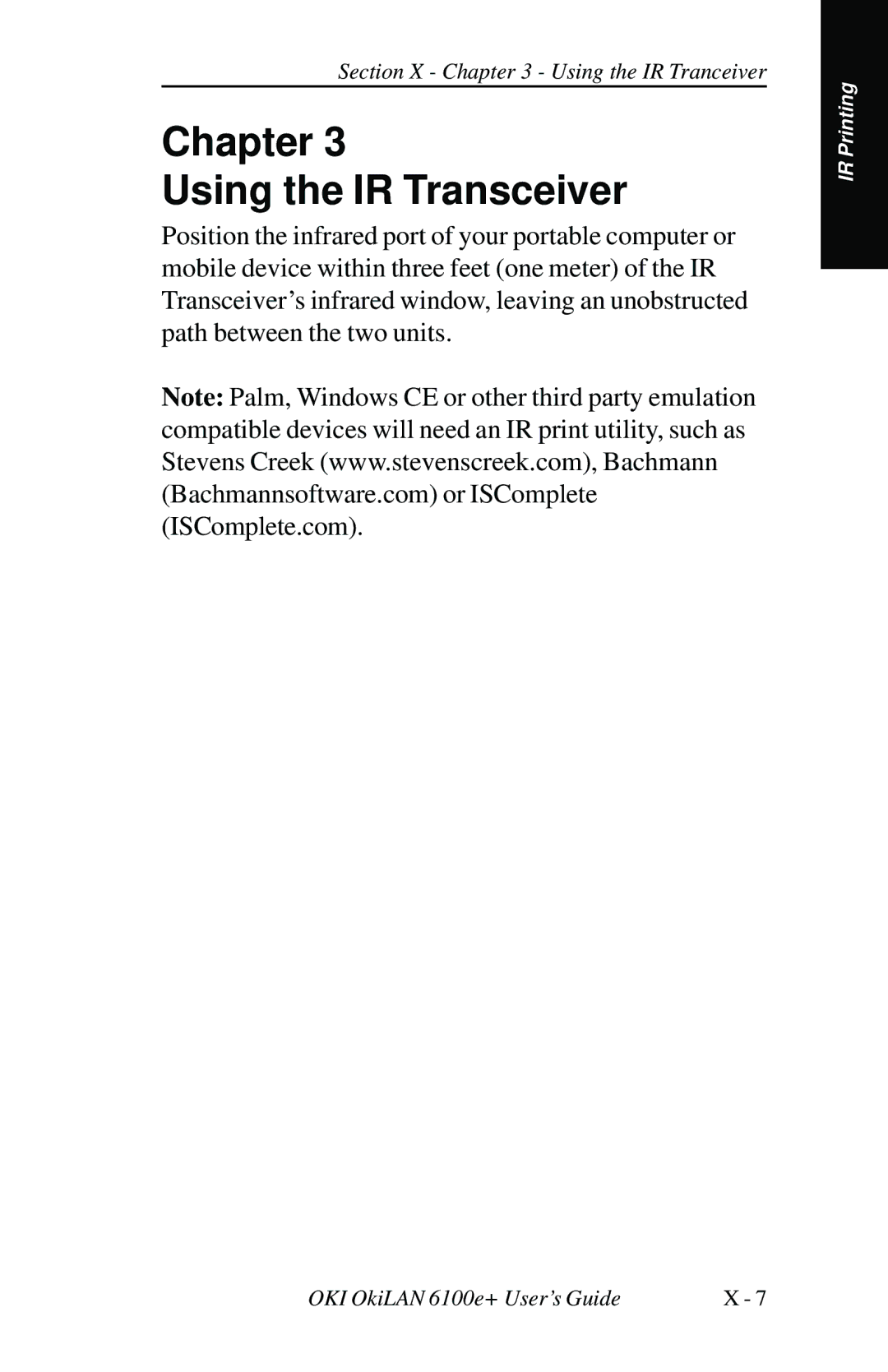 Oki 6100E+ manual Chapter Using the IR Transceiver 