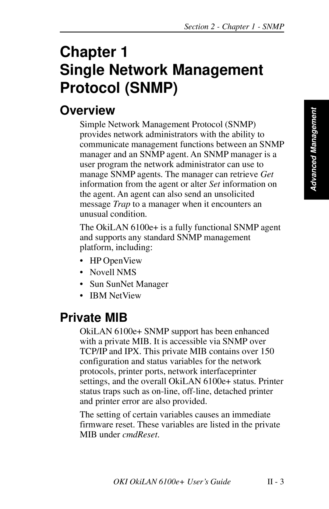 Oki 6100E+ manual Chapter Single Network Management Protocol Snmp, Private MIB 