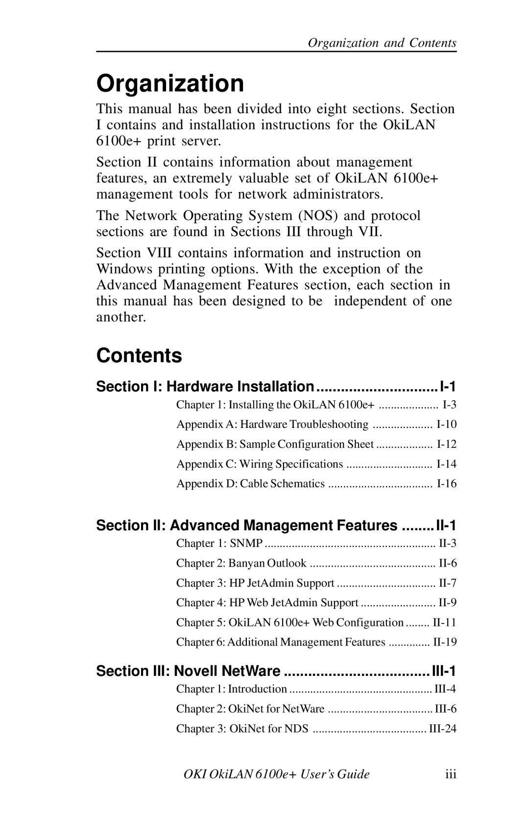 Oki 6100E+ manual Organization, Contents 