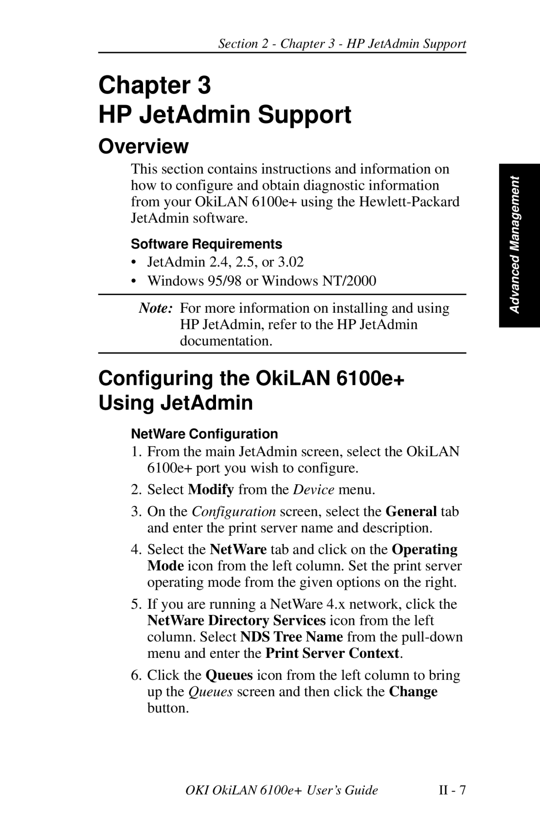 Oki 6100E+ manual Chapter HP JetAdmin Support, Configuring the OkiLAN 6100e+ Using JetAdmin 