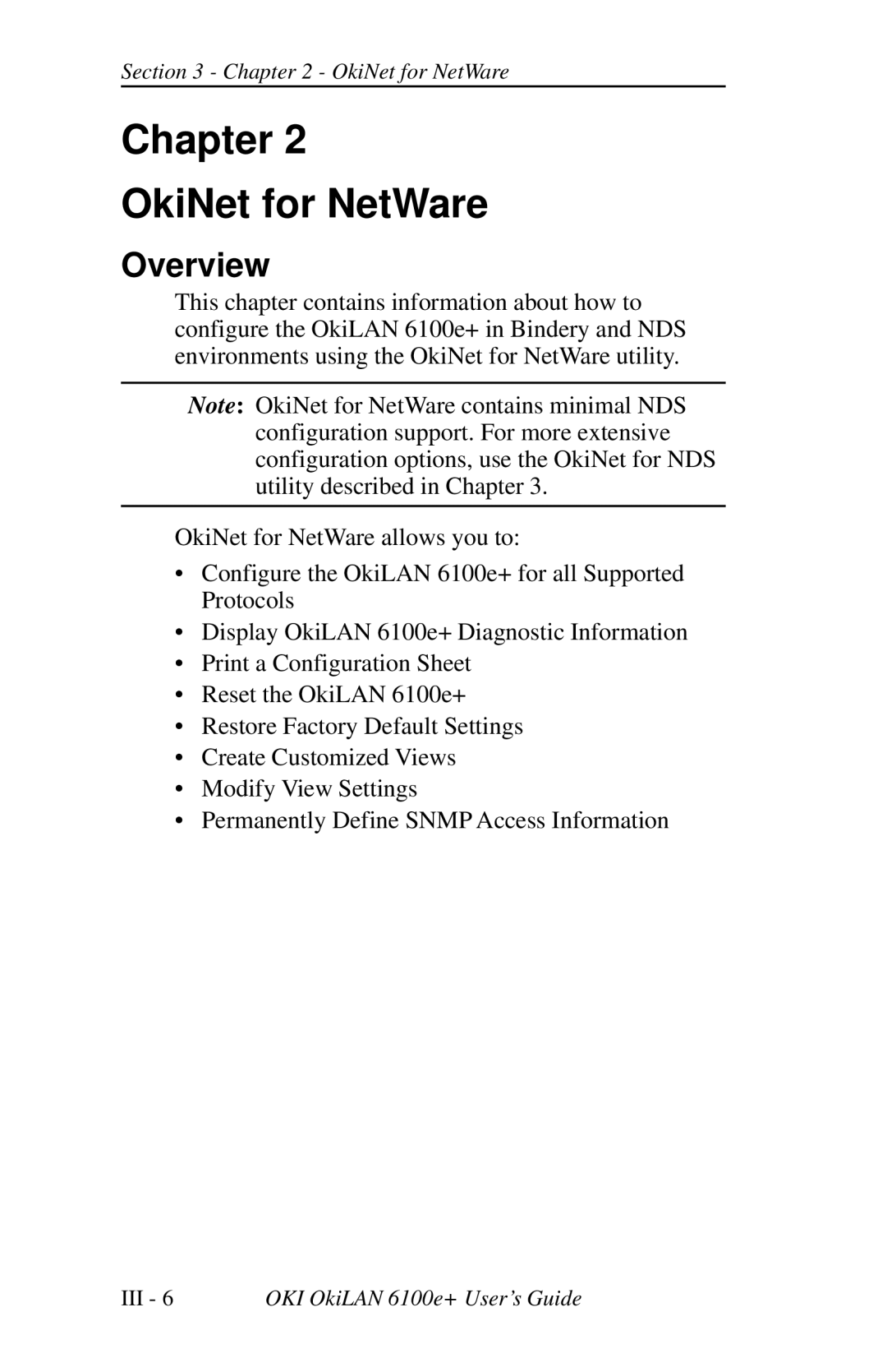 Oki 6100E+ manual Chapter OkiNet for NetWare 