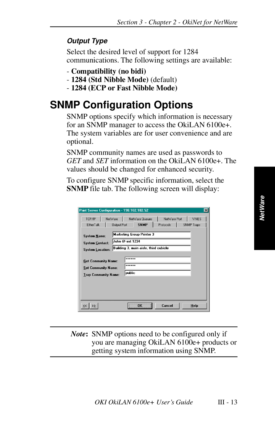 Oki 6100E+ manual Snmp Configuration Options 