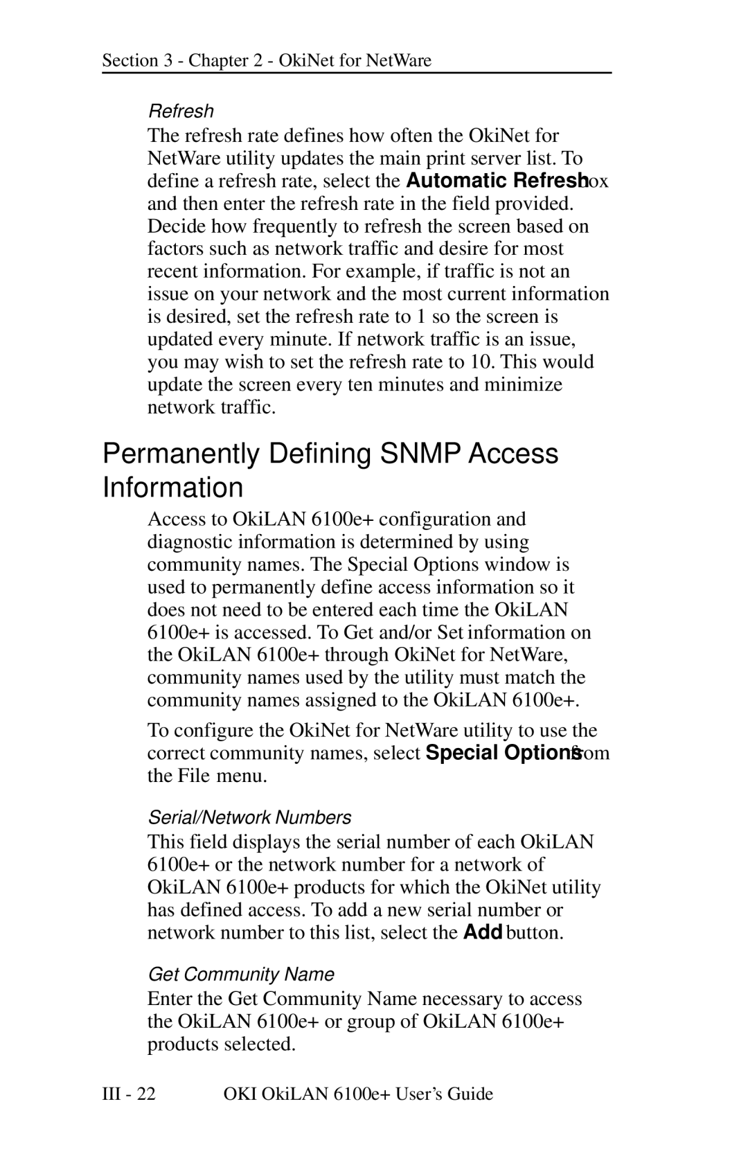 Oki 6100E+ manual Permanently Defining Snmp Access Information 