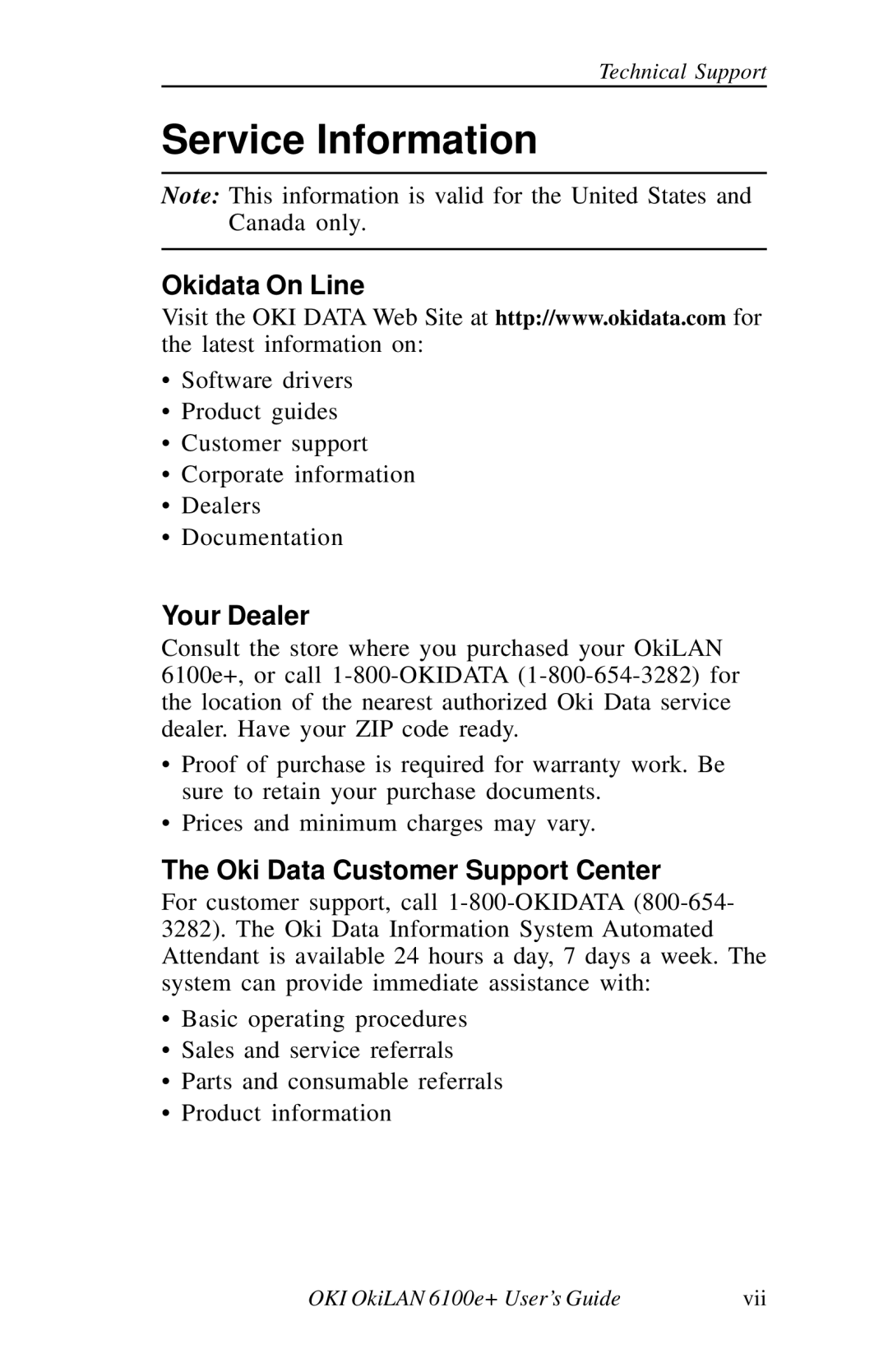 Oki 6100E+ manual Service Information, Okidata On Line 