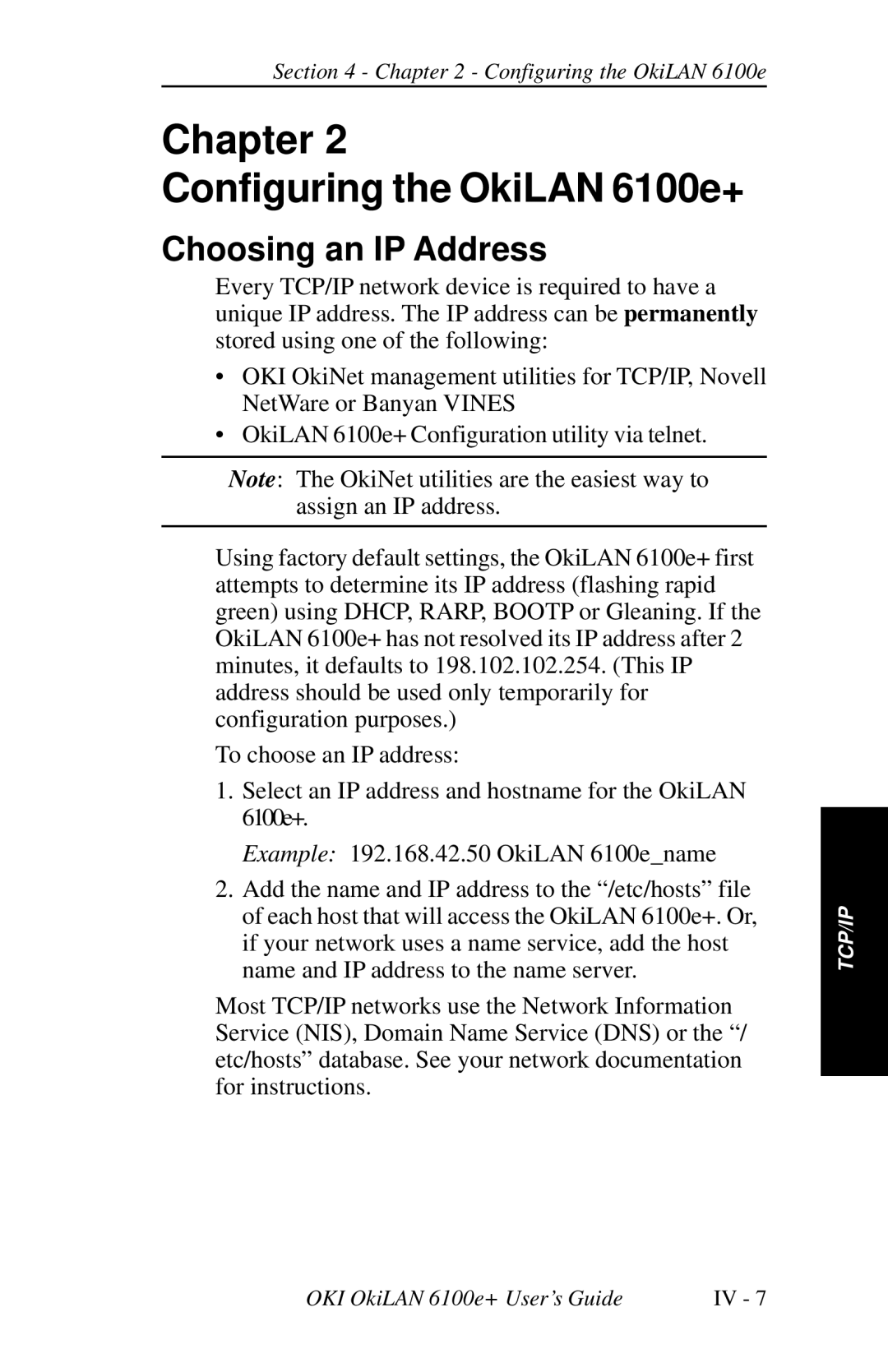 Oki 6100E+ manual Chapter Configuring the OkiLAN 6100e+, Choosing an IP Address 