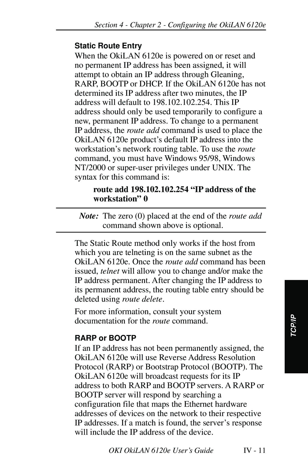 Oki 6120E manual Route add 198.102.102.254 IP address of the workstation 