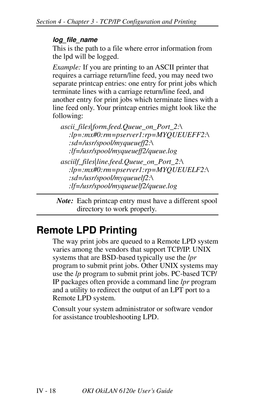 Oki 6120E manual Remote LPD Printing 