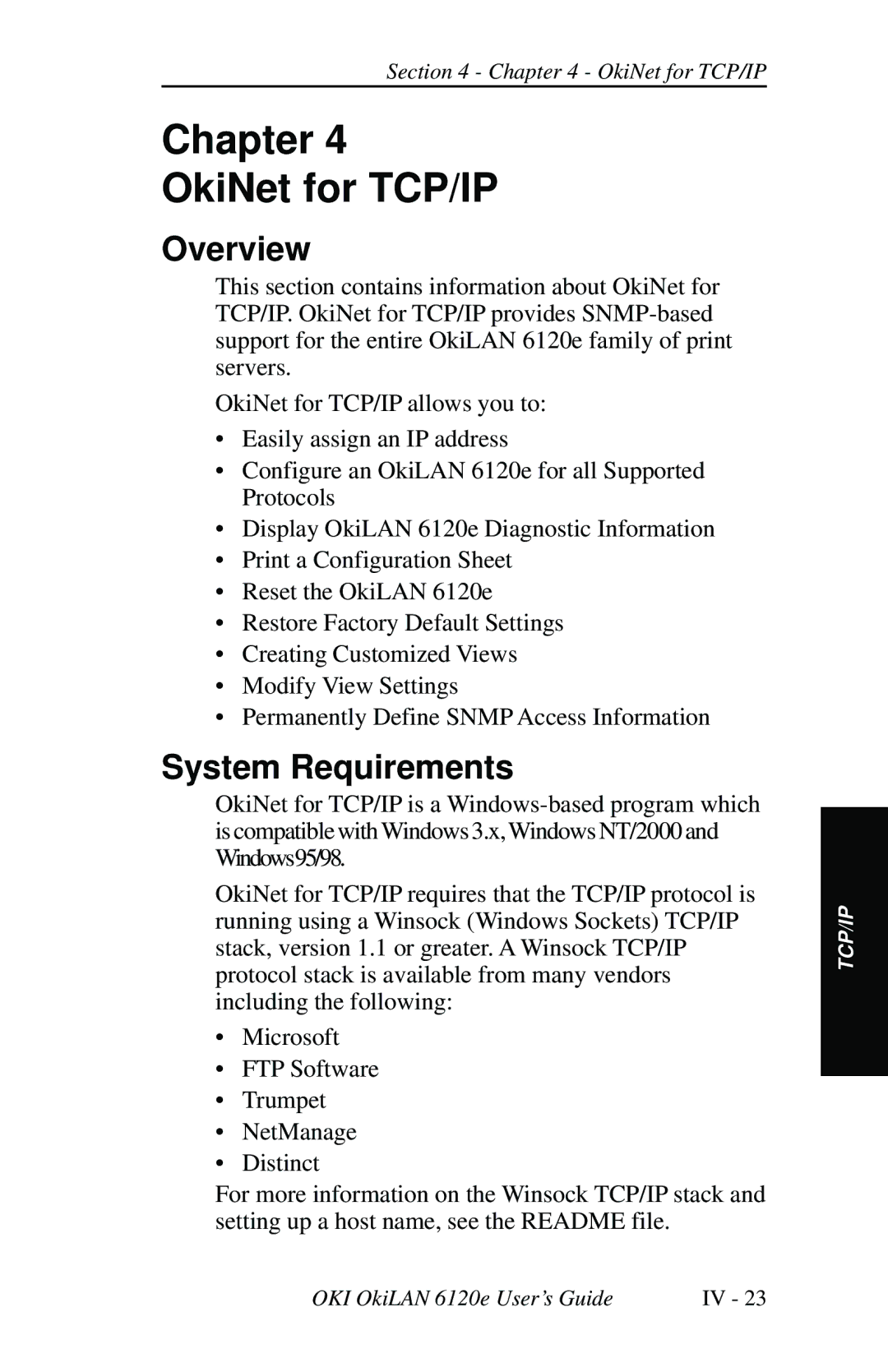 Oki 6120E manual Chapter OkiNet for TCP/IP, System Requirements 