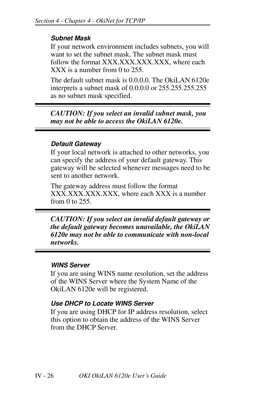 Oki 6120E manual Subnet Mask 