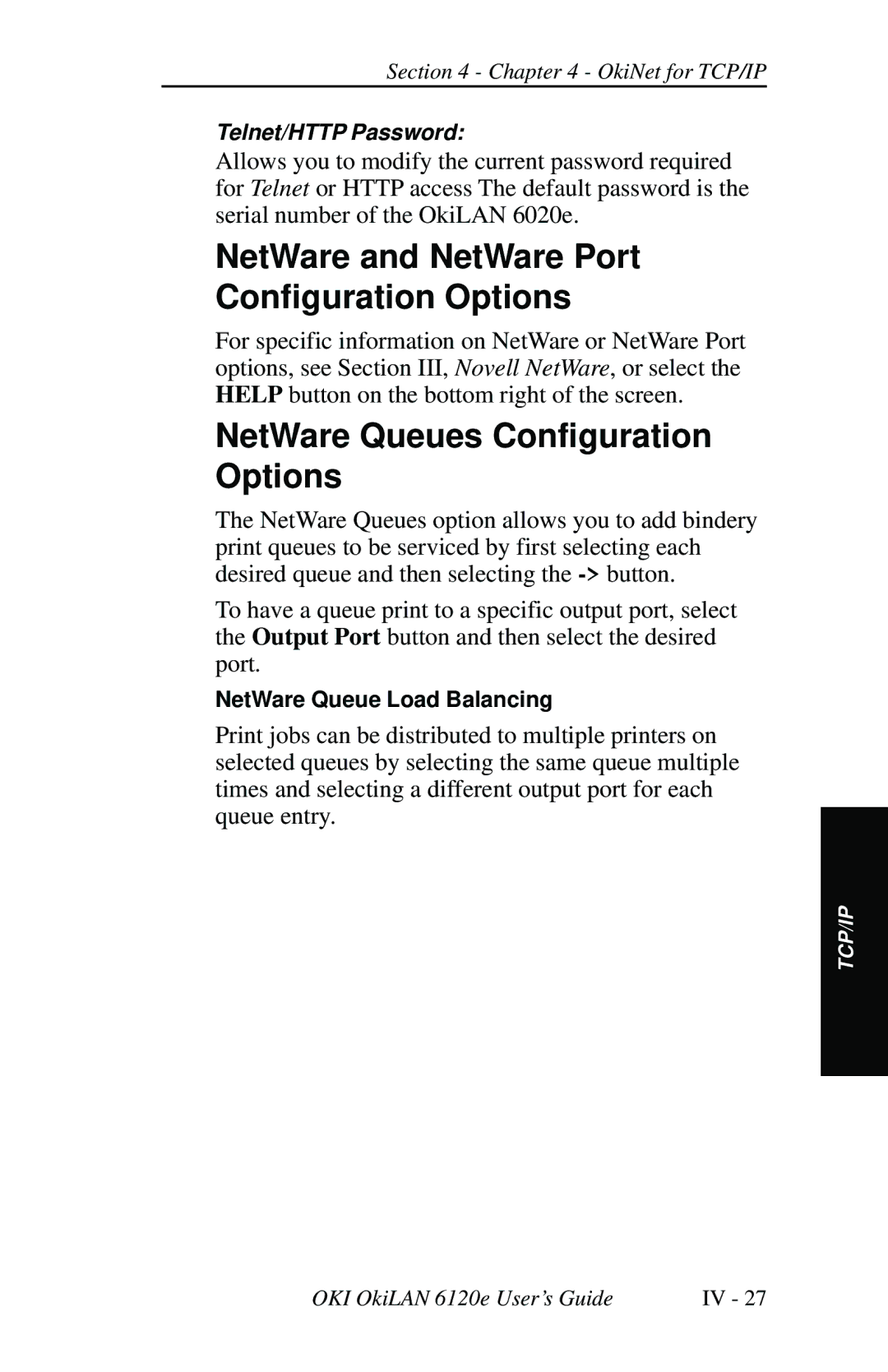 Oki 6120E manual NetWare and NetWare Port Configuration Options, NetWare Queues Configuration Options 