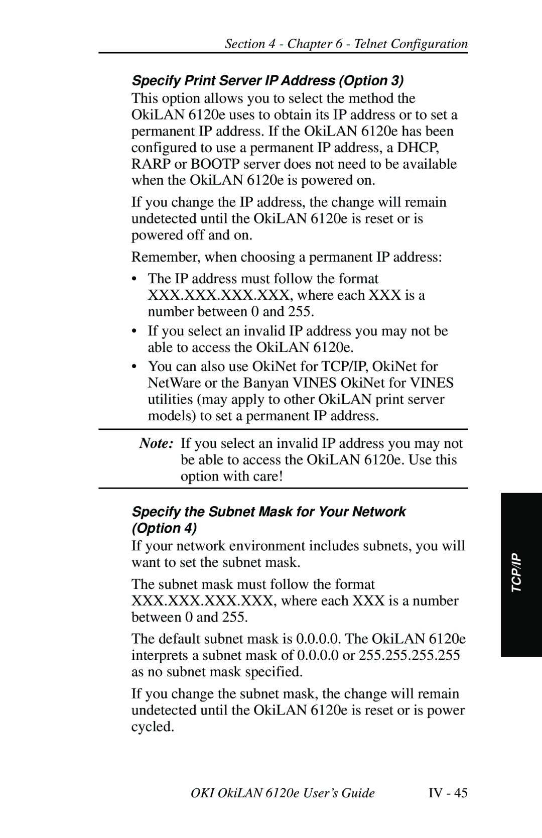 Oki 6120E manual Specify Print Server IP Address Option 