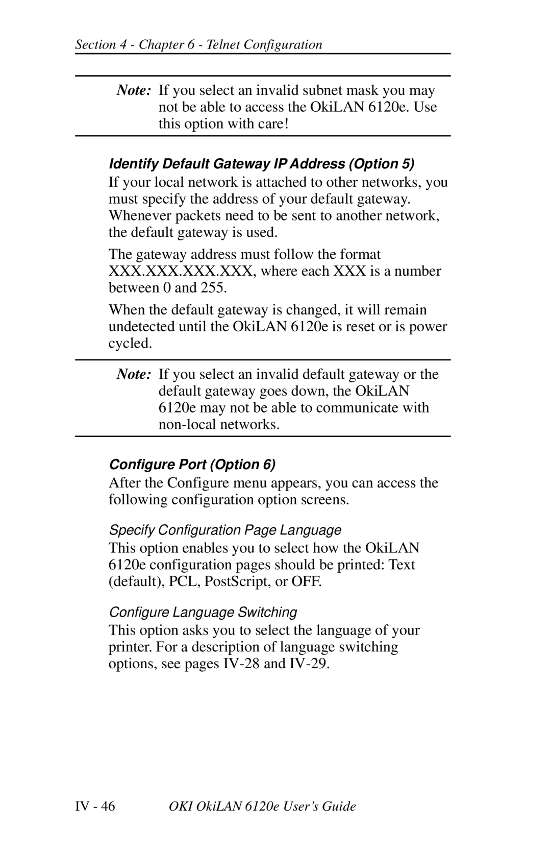 Oki 6120E manual Identify Default Gateway IP Address Option 