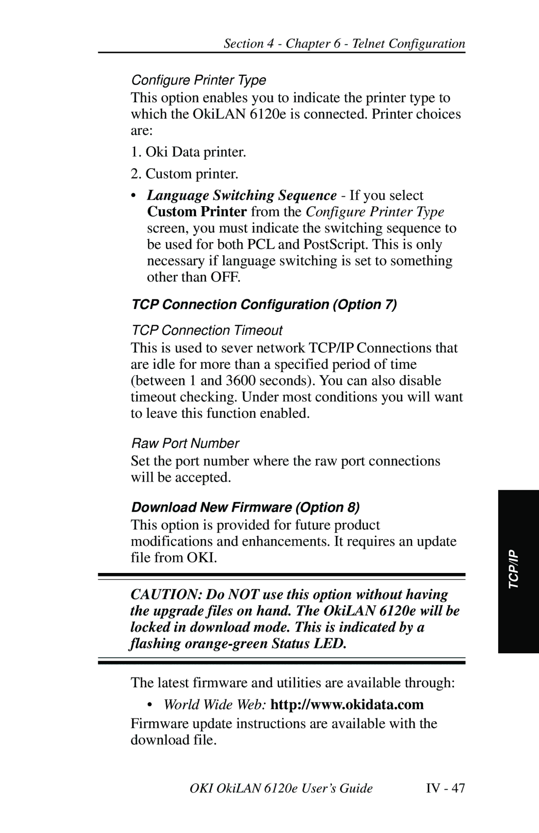 Oki 6120E manual TCP Connection Configuration Option 