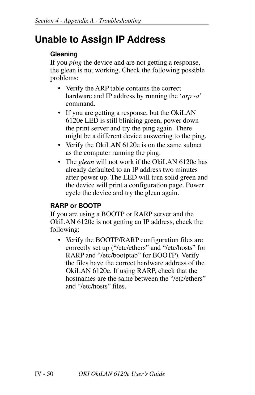 Oki 6120E manual Unable to Assign IP Address 