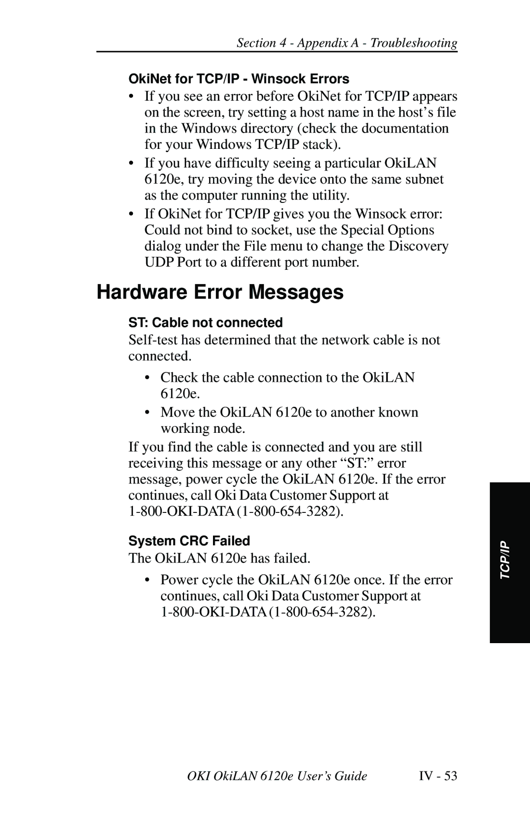 Oki 6120E manual Hardware Error Messages 