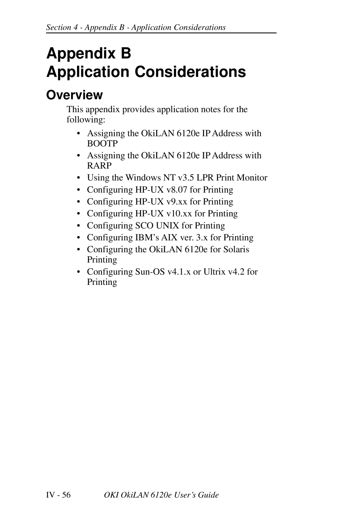 Oki 6120E manual Appendix B Application Considerations, Overview 