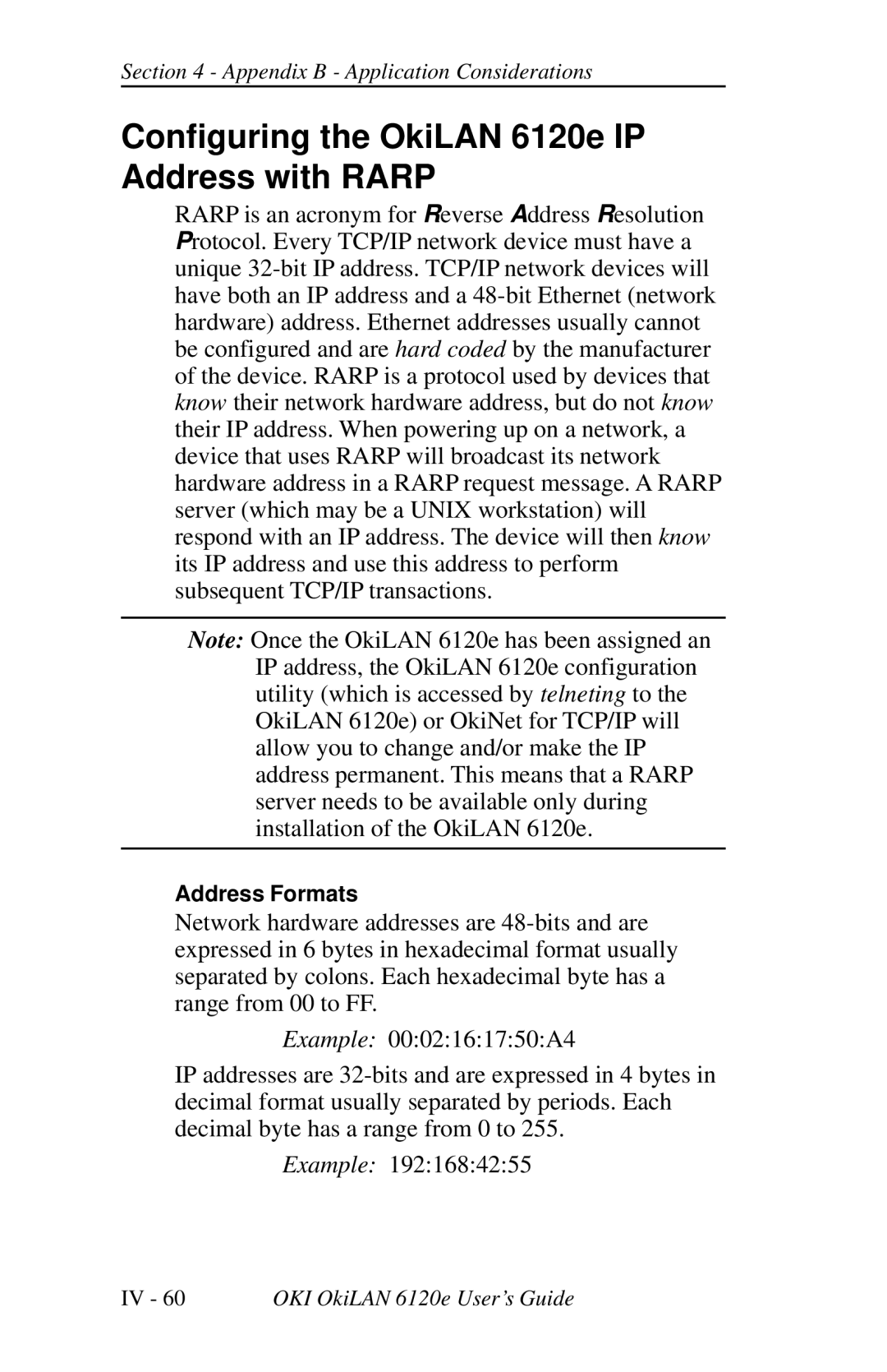 Oki 6120E manual Configuring the OkiLAN 6120e IP Address with Rarp 