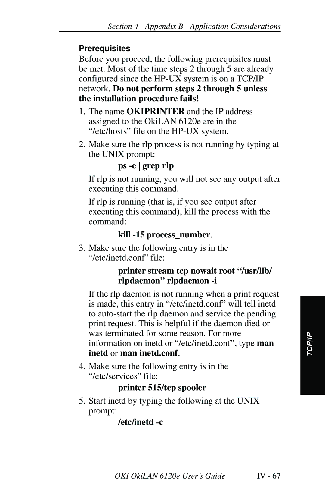 Oki 6120E manual Make sure the following entry is in the /etc/inetd.conf file 