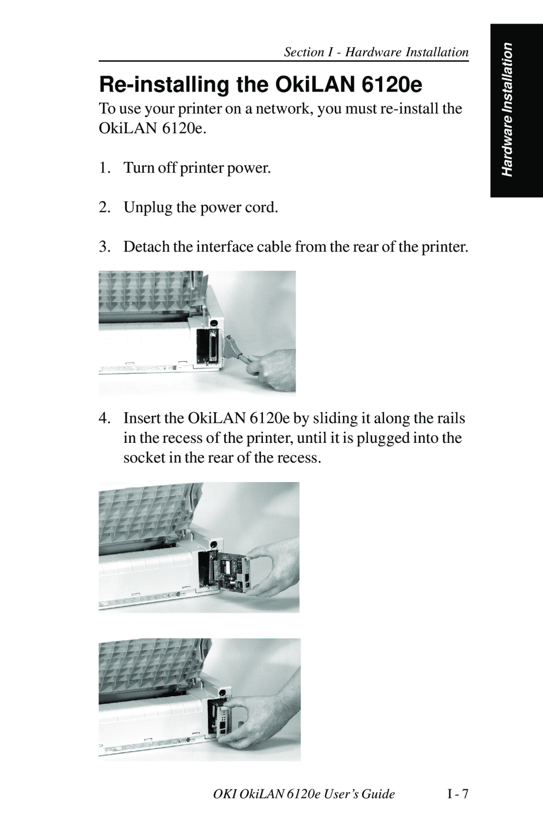 Oki 6120E manual Re-installing the OkiLAN 6120e 