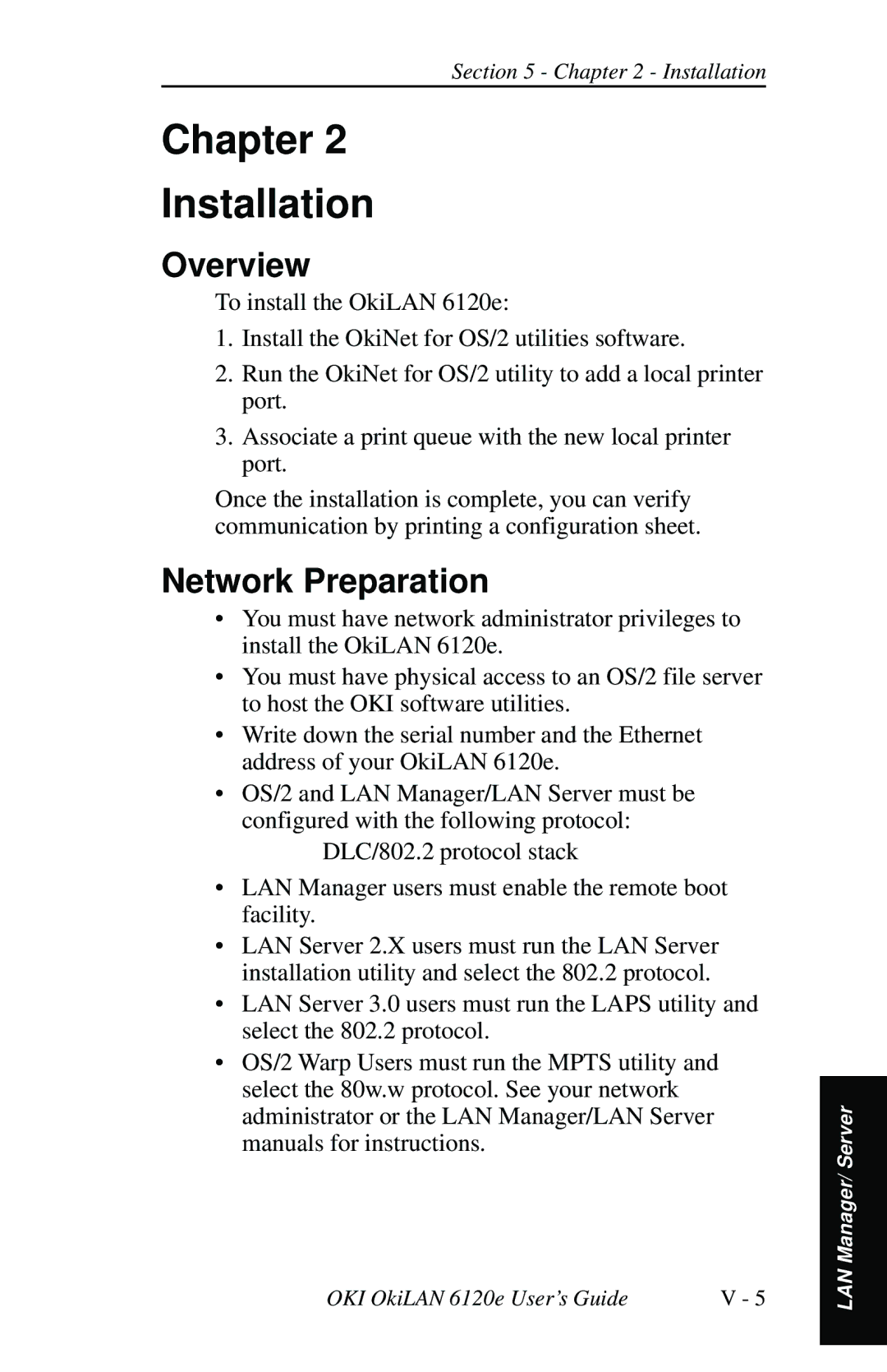 Oki 6120E manual Chapter Installation, Network Preparation 