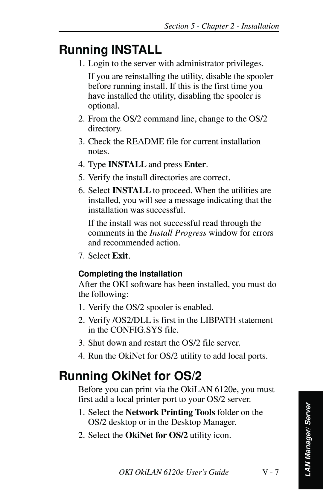 Oki 6120E manual Running Install, Running OkiNet for OS/2 