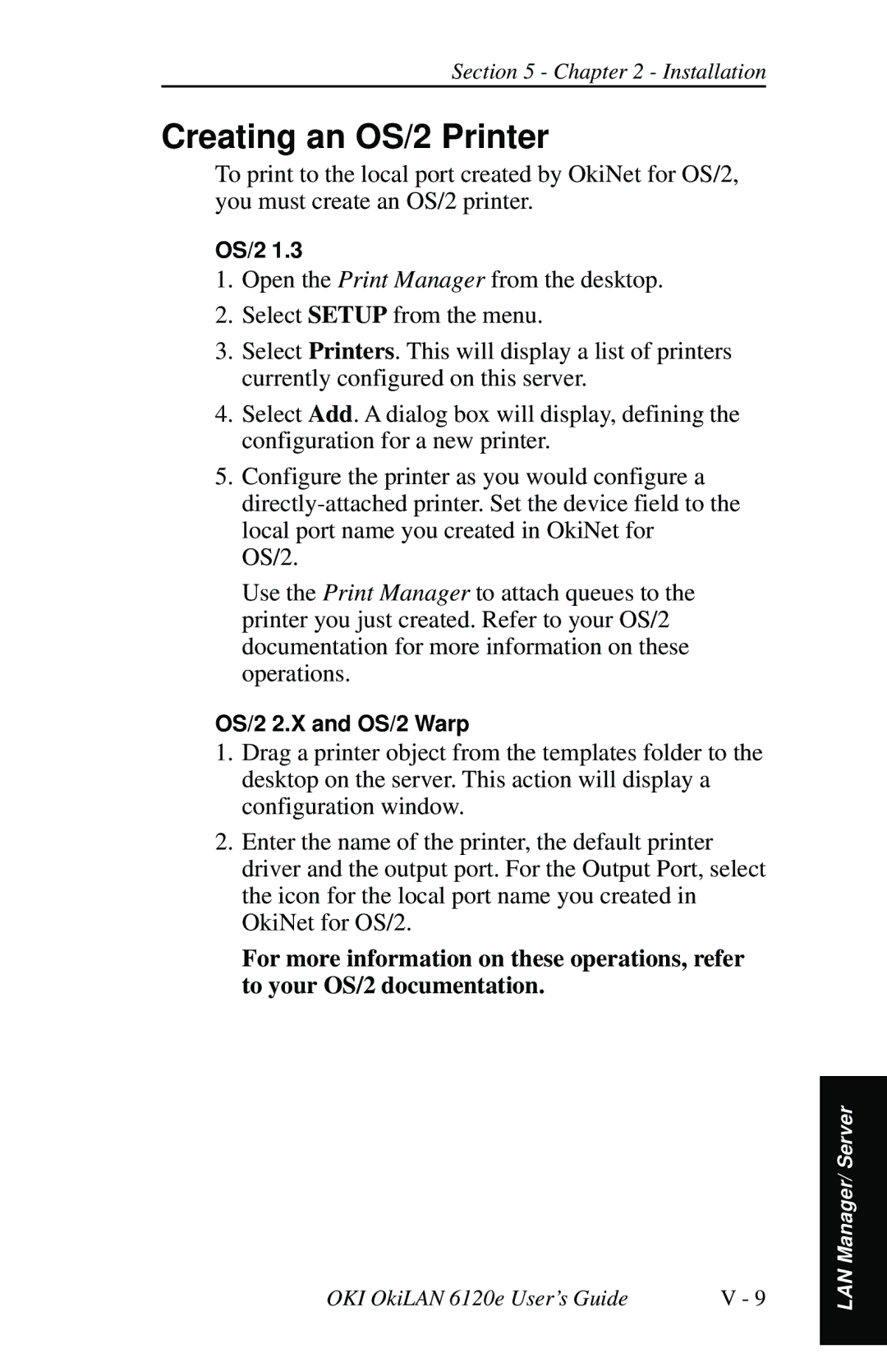 Oki 6120E manual Creating an OS/2 Printer 