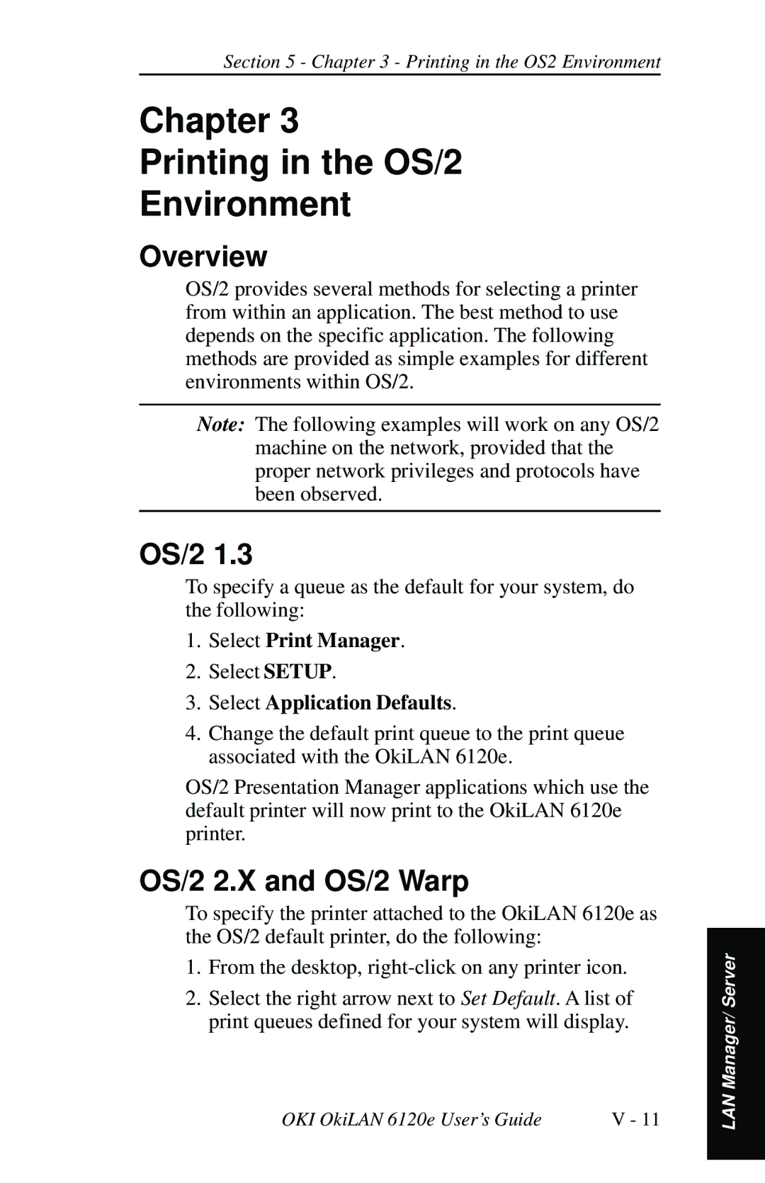 Oki 6120E manual Chapter Printing in the OS/2 Environment, OS/2 2.X and OS/2 Warp, Select Print Manager 