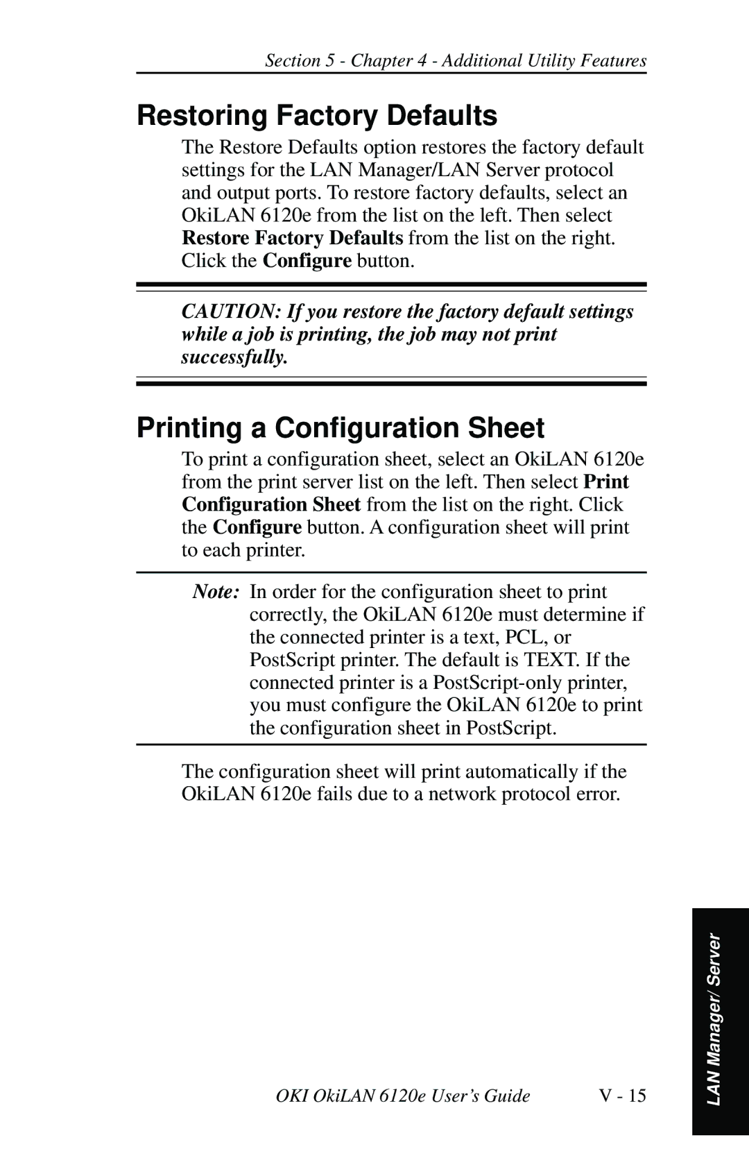 Oki 6120E manual Restoring Factory Defaults, Printing a Configuration Sheet 