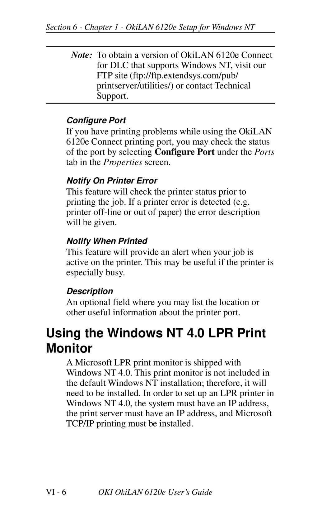 Oki 6120E manual Using the Windows NT 4.0 LPR Print Monitor 