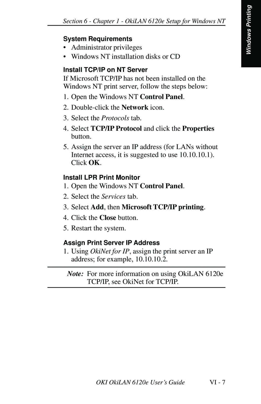 Oki 6120E manual Select Add, then Microsoft TCP/IP printing 