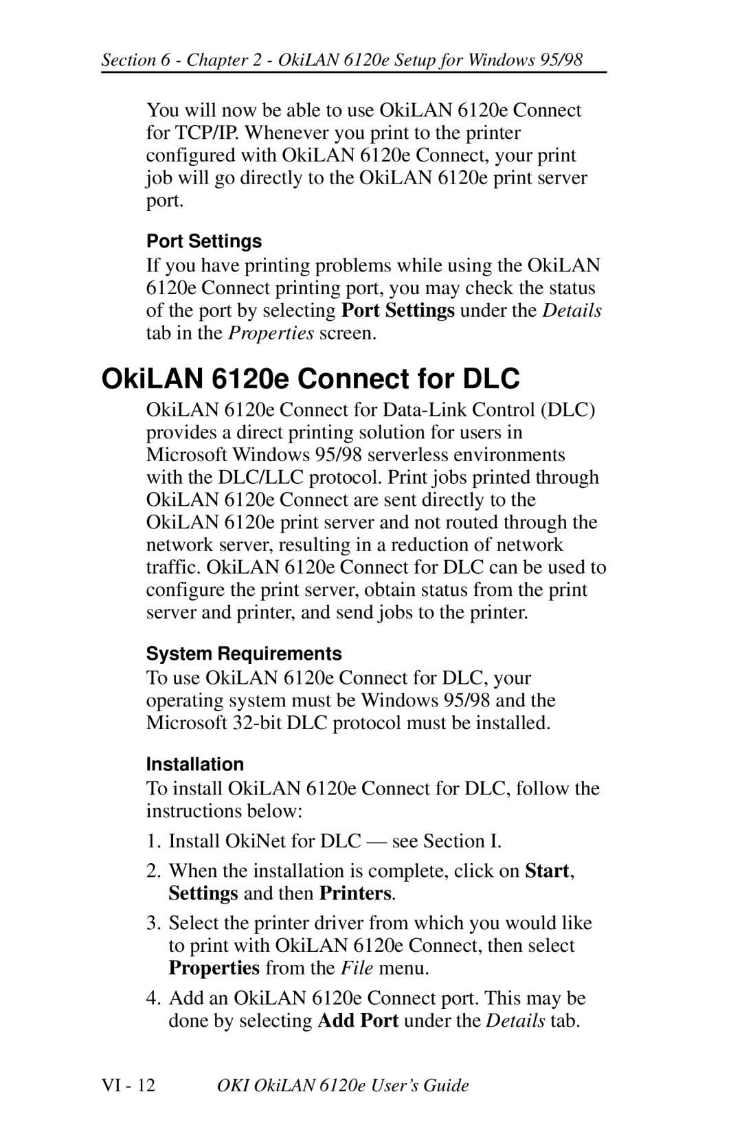 Oki 6120E manual Port Settings 