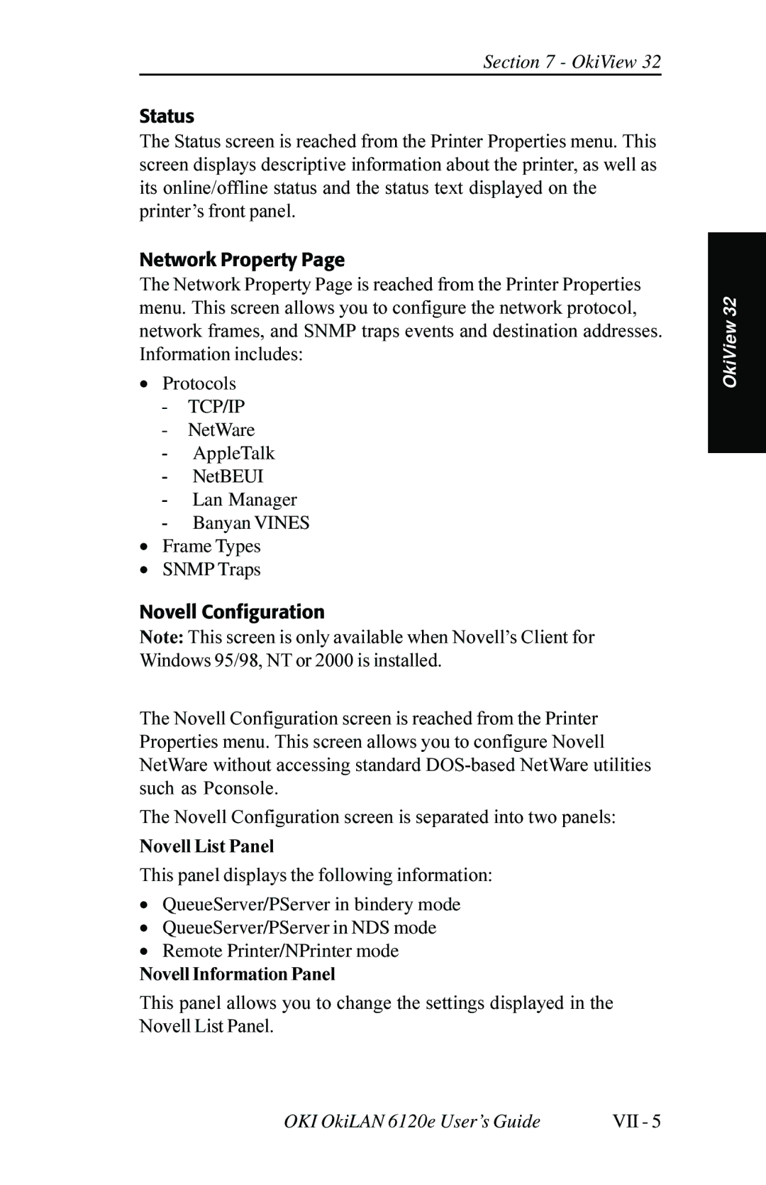 Oki 6120E manual Novell List Panel 