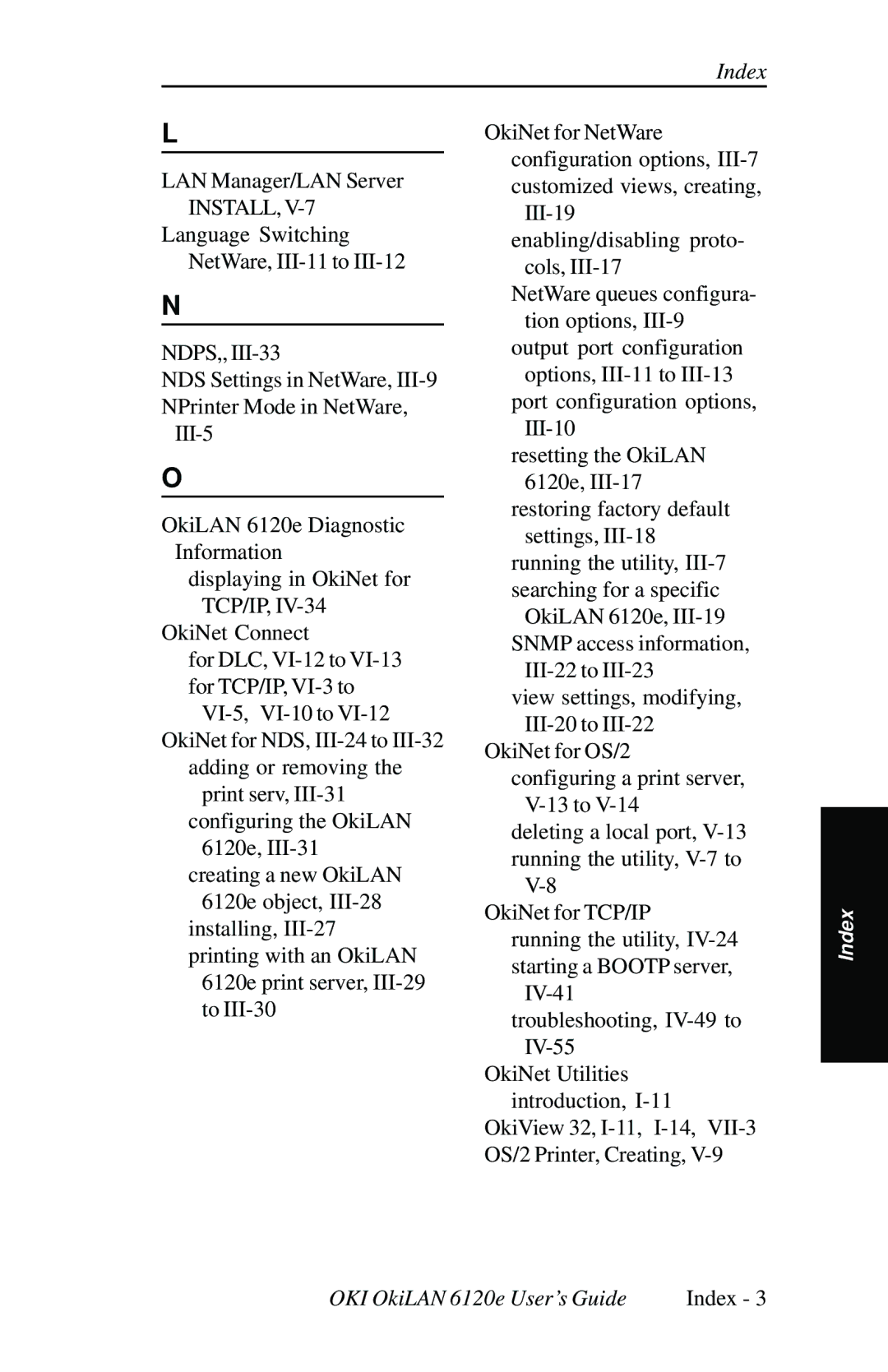 Oki 6120E manual OKI OkiLAN 6120e User’s Guide Index 