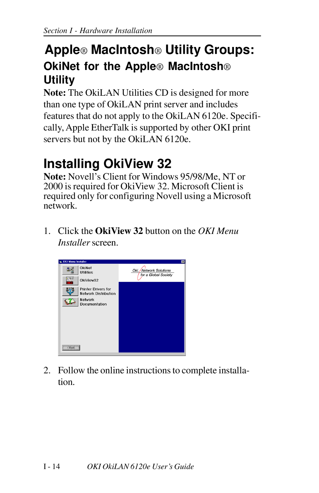 Oki 6120E manual Apple MacIntosh Utility Groups 