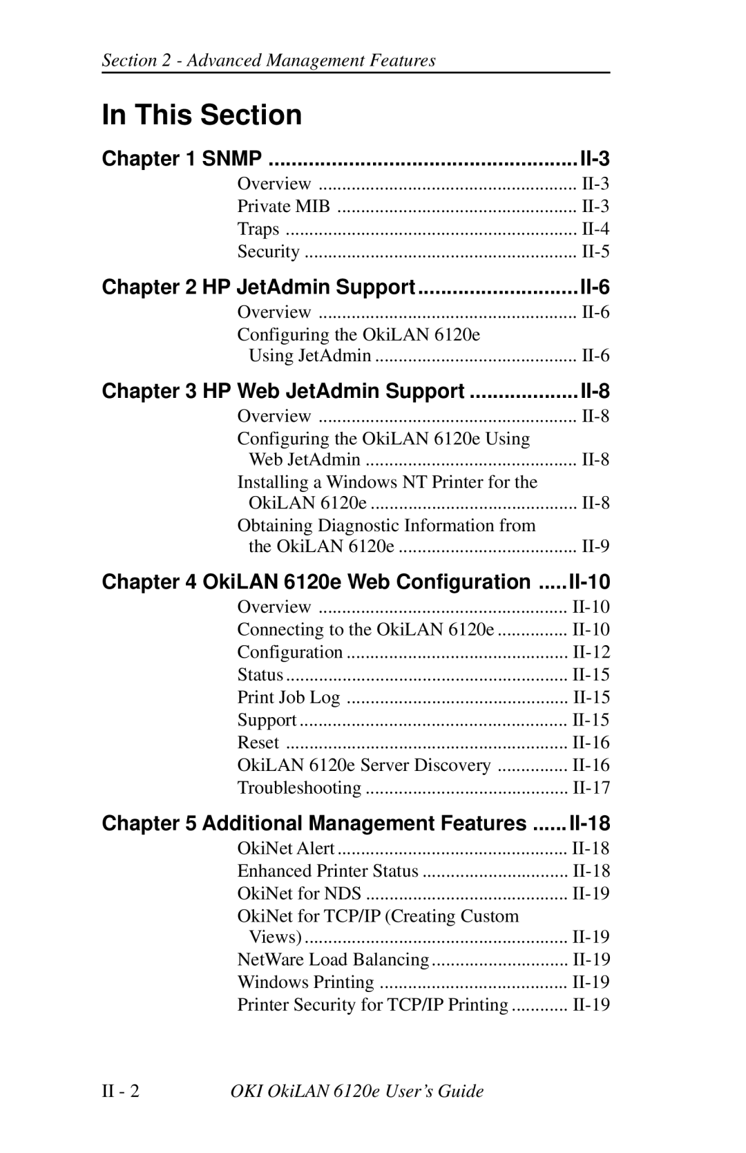 Oki 6120E manual This Section, HP Web JetAdmin Support II-8 