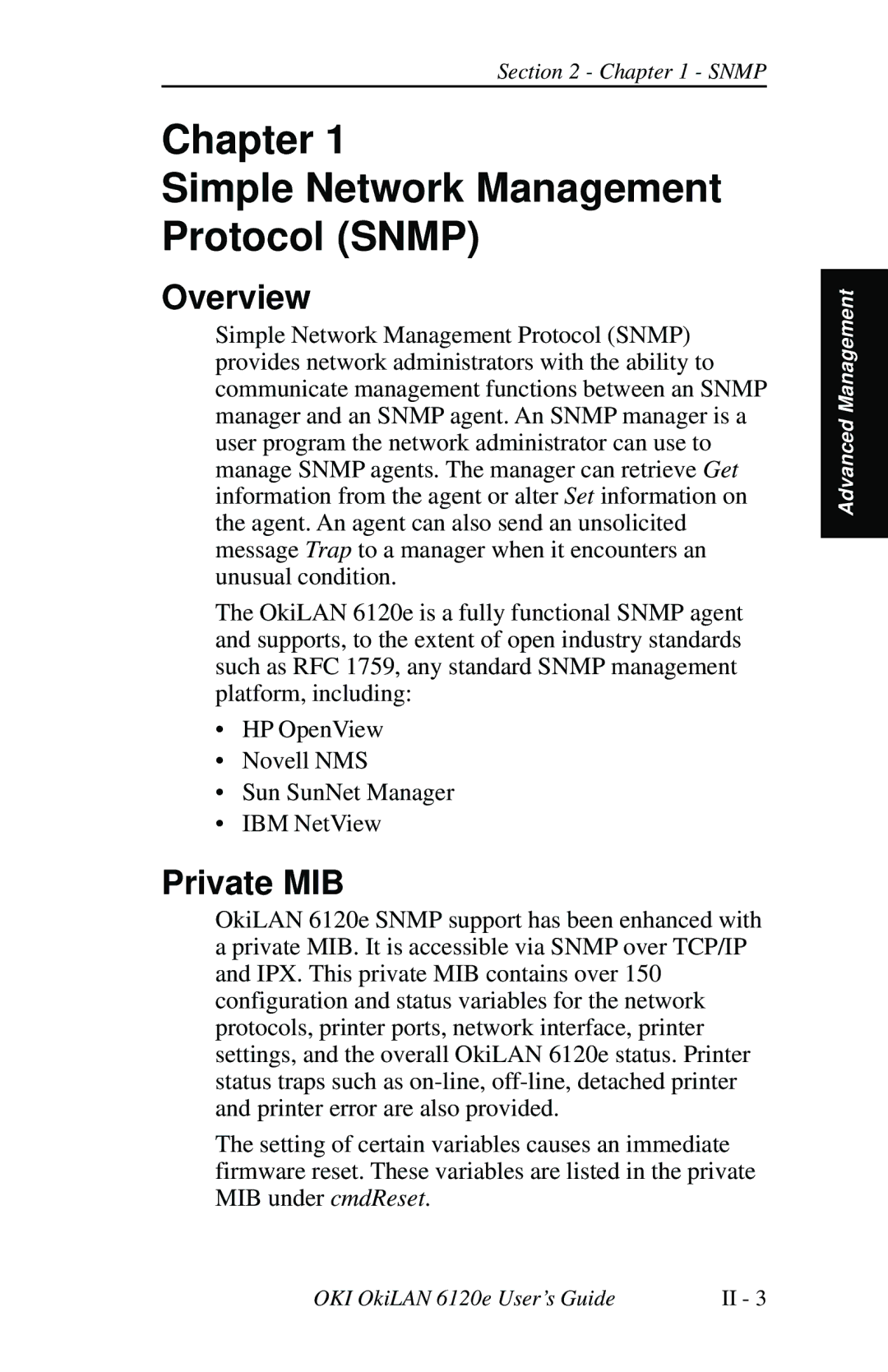 Oki 6120E manual Chapter Simple Network Management Protocol Snmp, Private MIB 