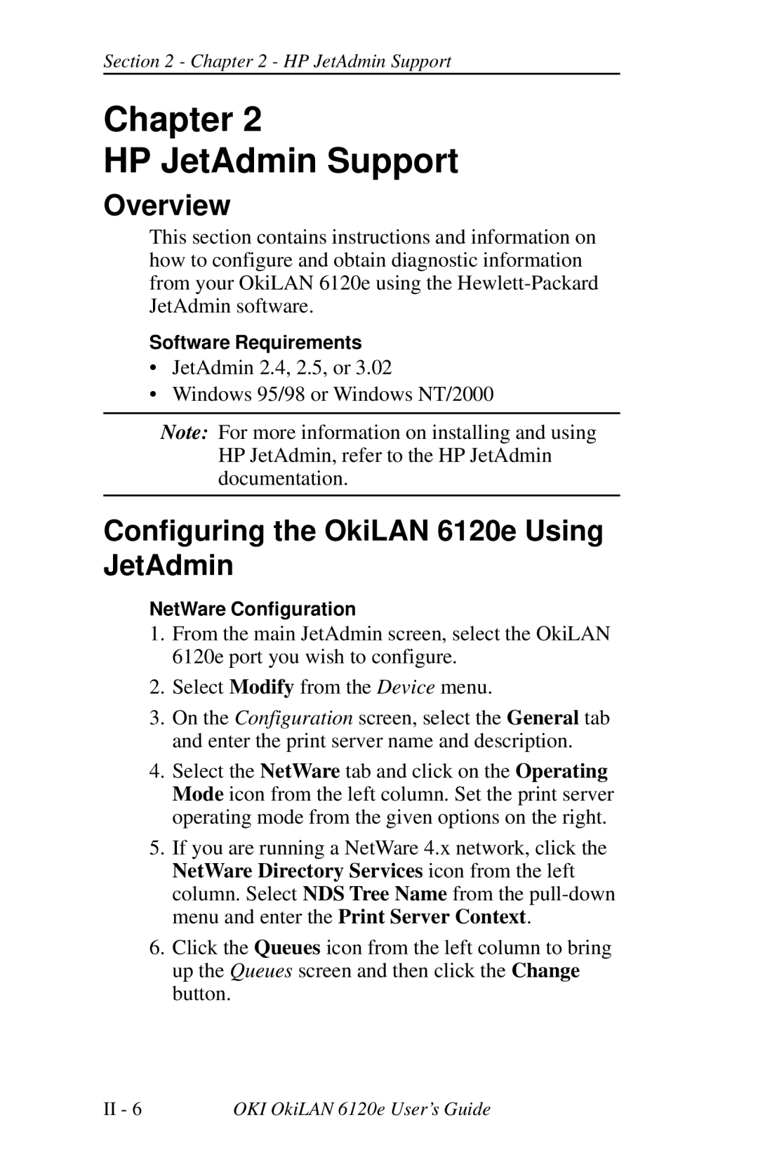 Oki 6120E manual Chapter HP JetAdmin Support, Configuring the OkiLAN 6120e Using JetAdmin 