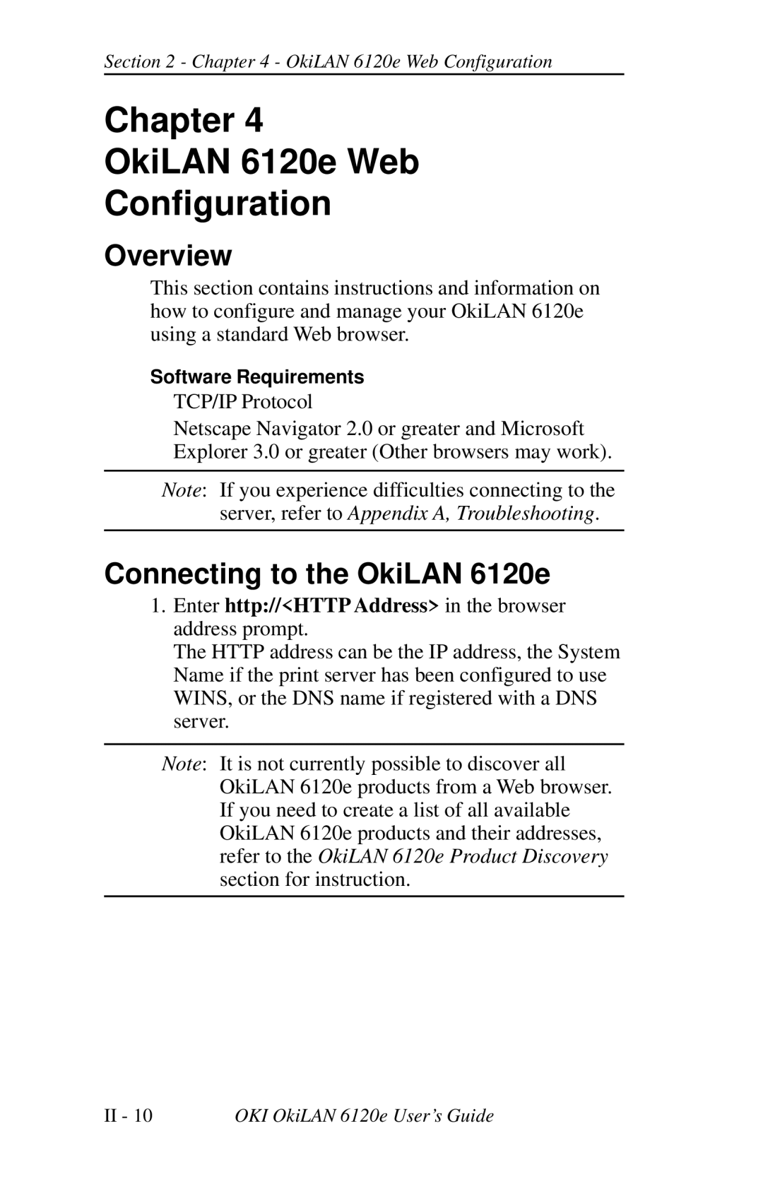 Oki 6120E manual Chapter OkiLAN 6120e Web Configuration, Connecting to the OkiLAN 6120e 