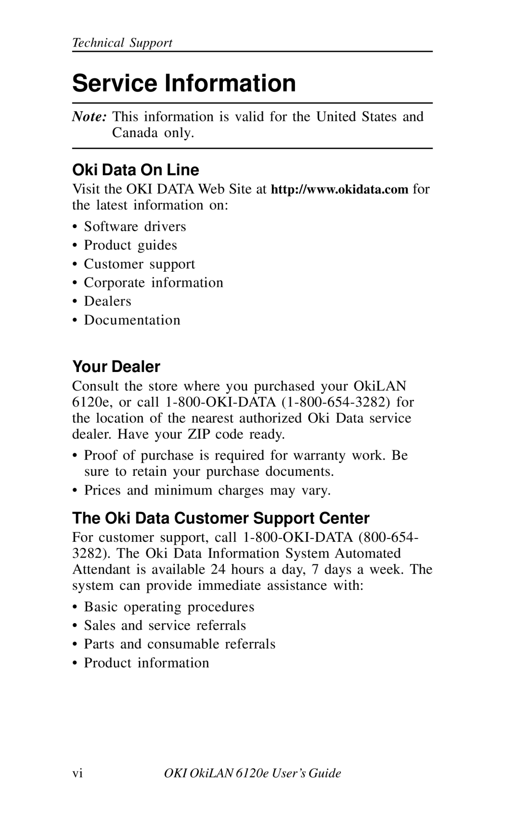 Oki 6120E manual Service Information, Oki Data On Line 