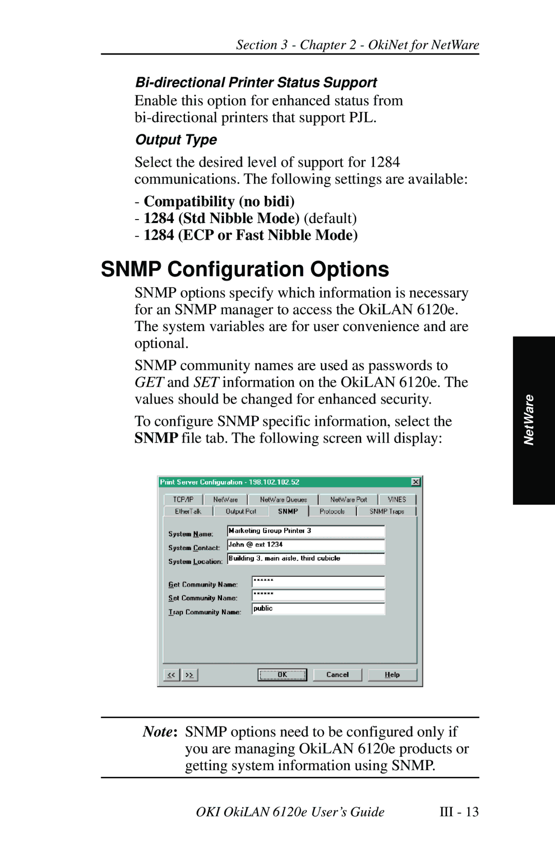 Oki 6120E manual Snmp Configuration Options 