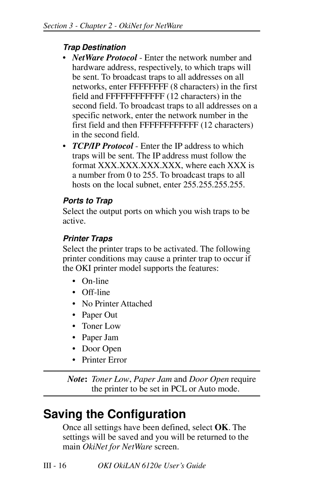 Oki 6120E manual Saving the Configuration 