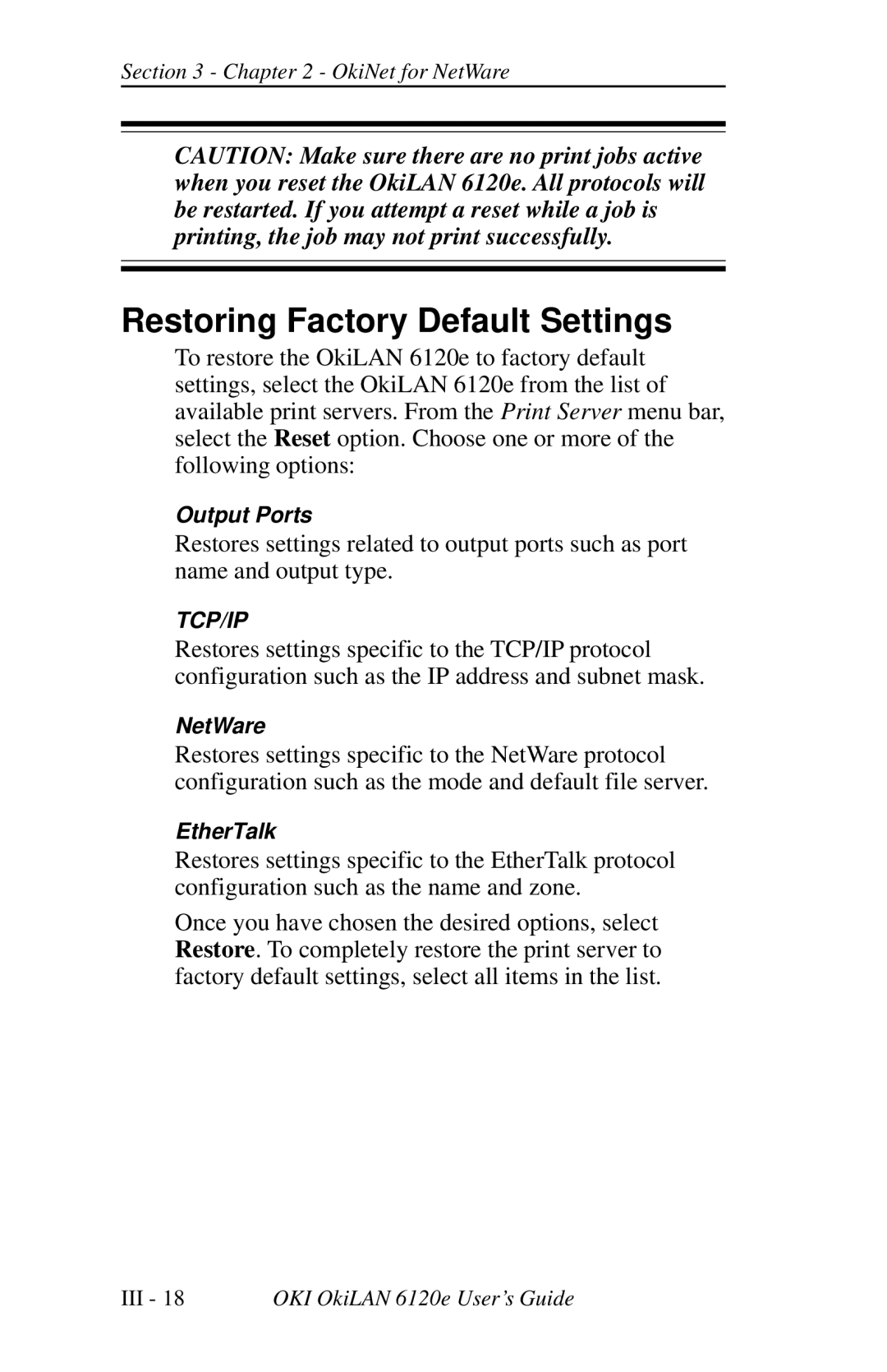 Oki 6120E manual Restoring Factory Default Settings 