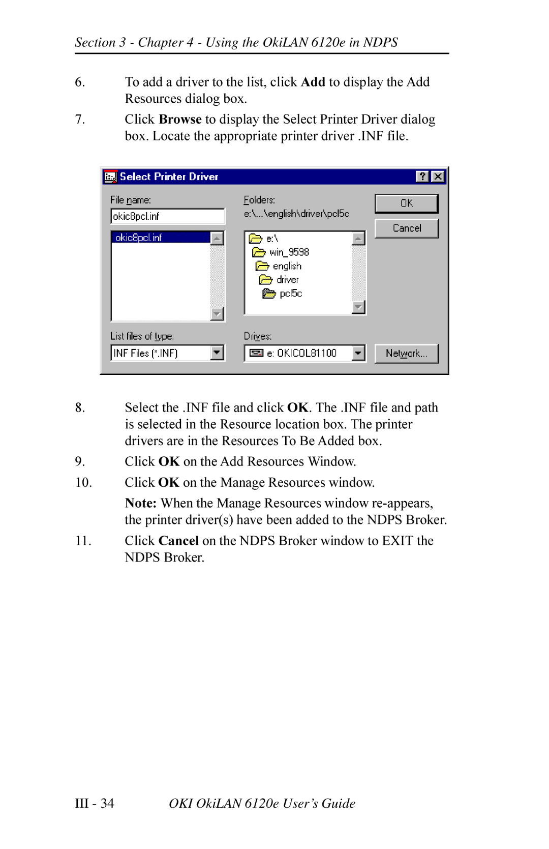 Oki 6120E manual Using the OkiLAN 6120e in Ndps 